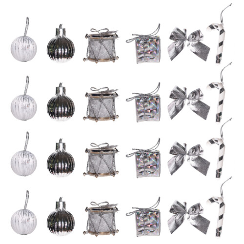 24Pcs Christmas Baubles Shatterproof Plastic Foam-Silber