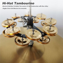 Musical Kalimba Portable Percussion Hi-Hat Tambourine with Row Alloy Jingles Drum Set Musical Accessories,Gold