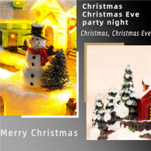 2X Case del Villaggio di Natale Set di Treni Rotanti Display Figurine LED Light Musical Christmas Holiday Decoration Pupazzo di Neve