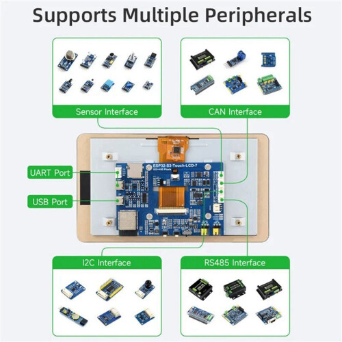 5X ESP32-S3 Placa de Desenvolvimento com Tela Sensível Ao Toque de 7 Polegadas 800x480 WiFi  5 para GUI LVGL HMI ESP32