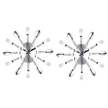 2X Stainless Couteau en Acier et Une Fourchette CuillÈRe Cuisine Restaurant Horloge DÉcoration de la Maison