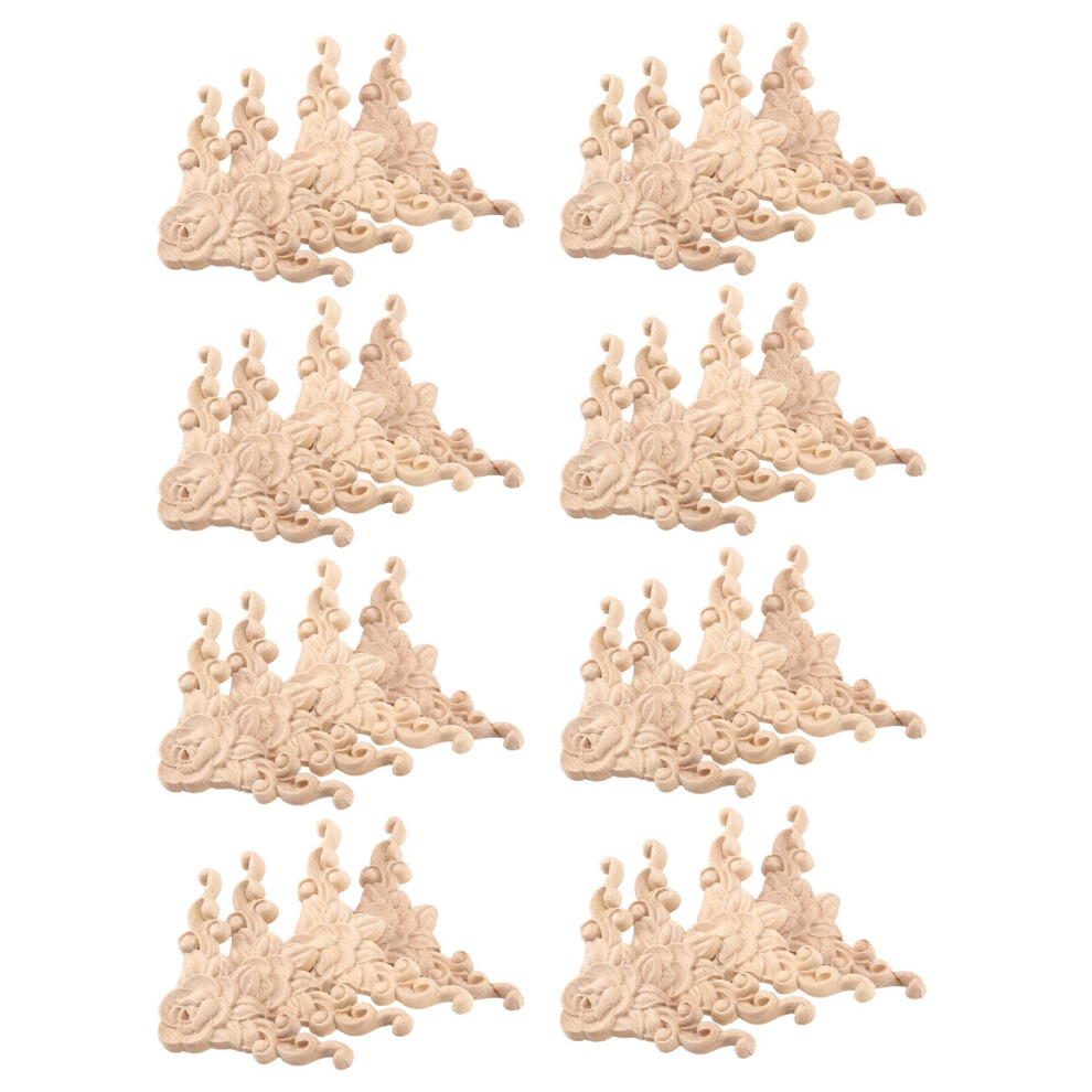 32Pcs 8X8cm Wood Carved Corner Onlay Applique Door Cabinet Rose Unpainted European Style 4711528069955
