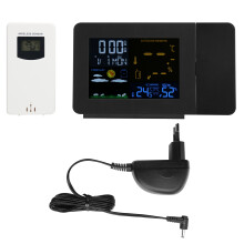 Projectiewekker voor de slaapkamer met weerstation en draadloze thermometer, binnen- en buitentemperatuur- en vochtigheidsmeter, instelbare