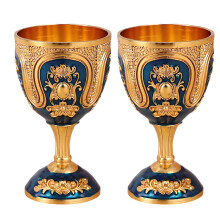 Artistic Metal High Foot Liquor Cup Household-2 Golden Blue