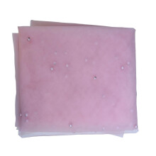 Delicate Pearls Decorated Tulle Fabric Tablecloth For-Pink