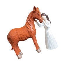 Artistic Girl Embraces Horse Figurine Resin Craft Collectible-B