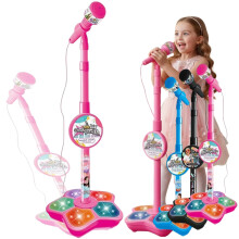 Kids Karaoke Machine with Bluetooth, Adjustable Mic Stand, LED Lights, Voice Effects, Pink