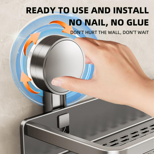 Shower Caddy Suction Cup Rustproof WallMounted Bathroom Shelf with Hooks and Large Capacity Storage 2