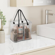 Grey Mesh Shower Caddy Bag Quick Dry Hanging Organizer for Dorm Room Bathroom Gym Travel