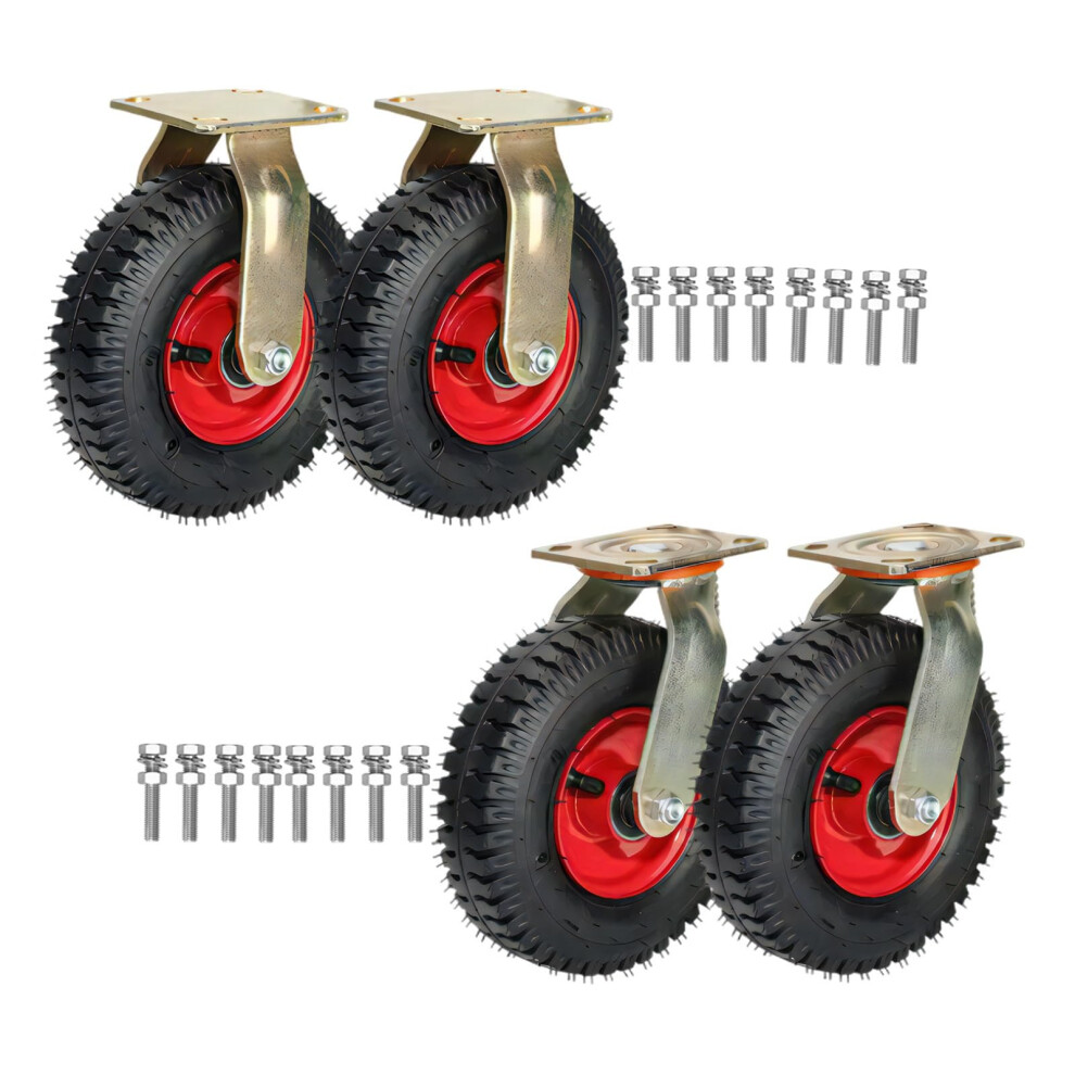 Heavy Duty Caster Wheels Set Of 4, 8/10 Inch Rubber Pneumatic Swivel Casters With Shock Absorption And Lockable Brake 9092120079258