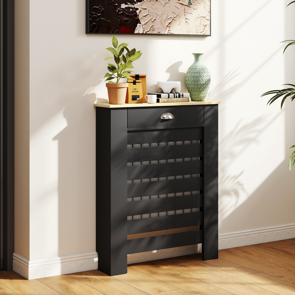 Homcom Radiator Cover With Drawer, Horizontal Slat, 78Cm, Black
