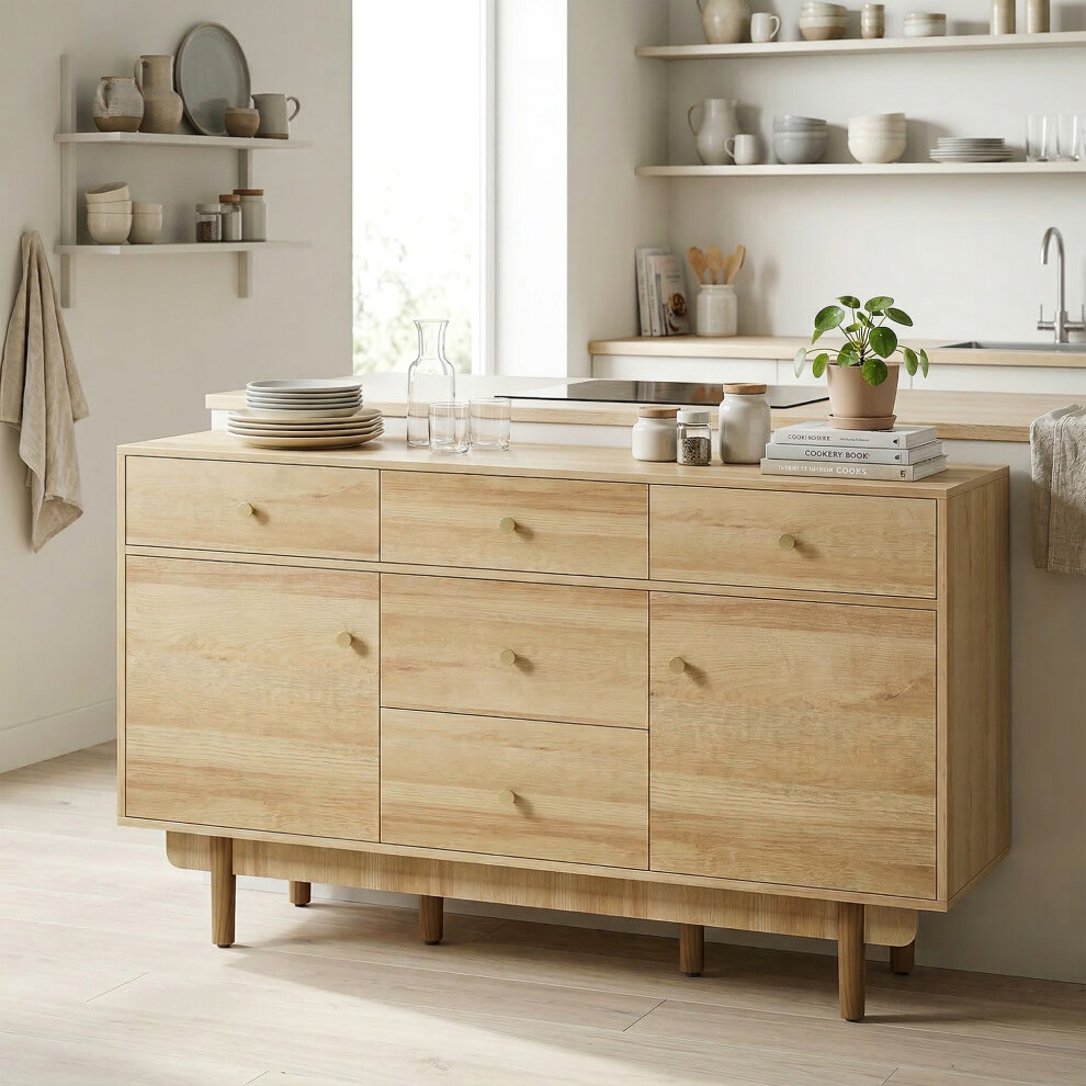 Homcom Sideboard Soft Close Doors Wood Legs Walnut
