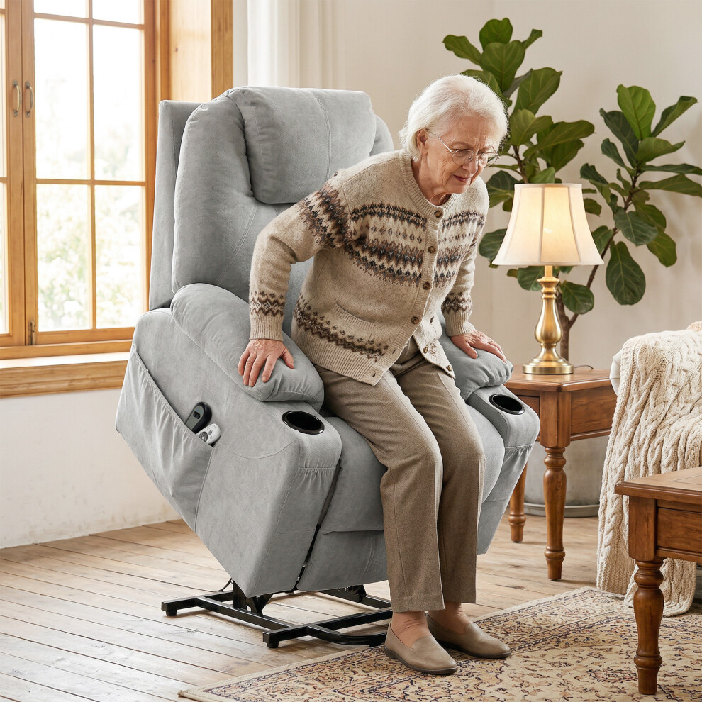 Homcom Power Lift Recliner Chair With Vibration Massage, Light Grey