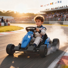 (Blue) AIYAPLAY 24V Electric Go Kart with Drift Mode, Adjustable Seat