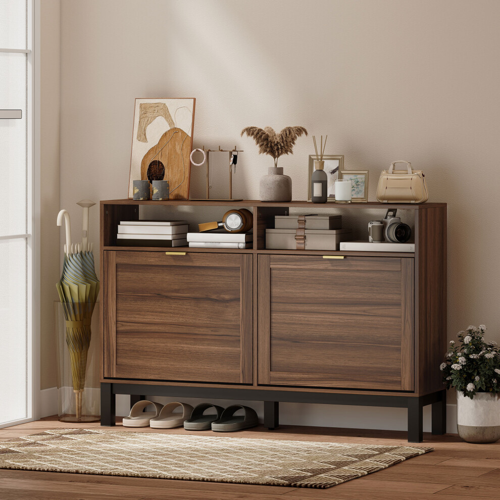 Homcom Narrow Shoe Cabinet With 2 Flip Drawers, Modern Shoe Storage Cabinet