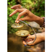 Tibetan Tingsha Cymbals Set for Meditation and Yoga, Handcrafted with Om Mani Padme Hum Mantra and Cotton Bag