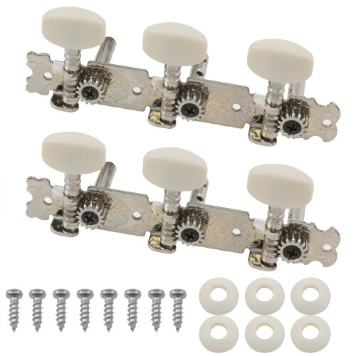 Silver Acoustic Guitar Tuning Pegs with Beige Knobs, 3Row DoubleHole Keys for Smooth Easy Tuning