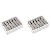 2X Ceramic Soap Dish Stainless Steel Soap Holder for Bathroom and Shower Double Layer Draining Soap Box