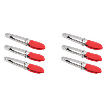 Small Tongs with Silicone Tips 7 Inch Kitchen Tongs – Set of 6 - Perfect for Serving Food, Cooking, Salad, Grilling Red