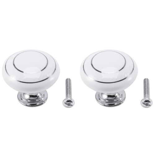 2 x Ceramic Door/Wardrobe/Cabinet/Cupboard Knob Handle Drawer White