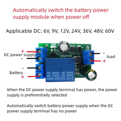 CCUPS01 UPS Emergency Cut-Off Board DC6V-60V Control Board Power-OFF Protection Automatic Switching Module Without Shell 2