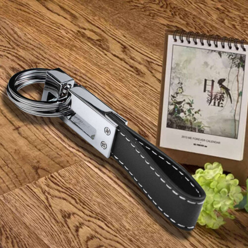 2X Genuine Leather Belt 3 Loop Strap Quick Release Keyring Keychain Key Fob Ring Black + Silver 2