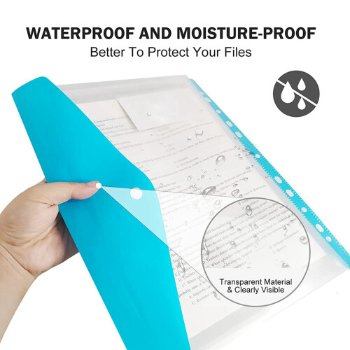 24 Packs Binder Pocket 11 Holes Expandable Binder Folders for 2/3/4  Binder Plastic Envelope File Document Pouch 1