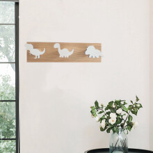2X Kids Dinosaur Wall Mounted Coat Hooks Wooden Door Hanger for Boys Bedroom Nursery Playroom Decorations -Black
