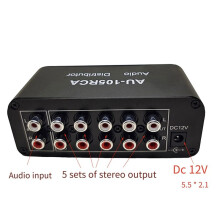 3X 5CH Audio Distributor Stereo Audio Mixer 1 Input 5 Output RCA Splitter for Power Amplifier Active Audio