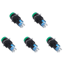 5X AC 250V 5A SPDT 1NO 1NC 5 Pins Latching Green Push Button  W 220V LED Lamp