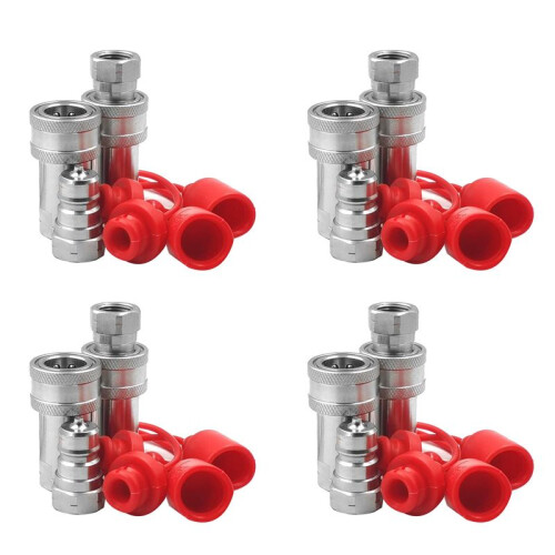 4 Set 3/8Inch NPT Thread ISO7241-1A Hydraulic Quick Disconnect Coupler Set with Dust Cap