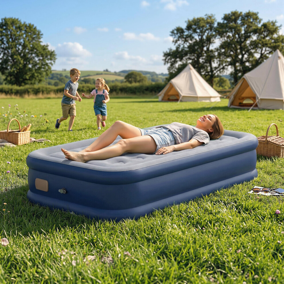 Outsunny Inflatable Mattress, Single Air Bed With Built-In Pump, Grey