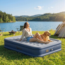 Outsunny Inflatable Mattress, Double Air Bed with Built-in Pump, Grey