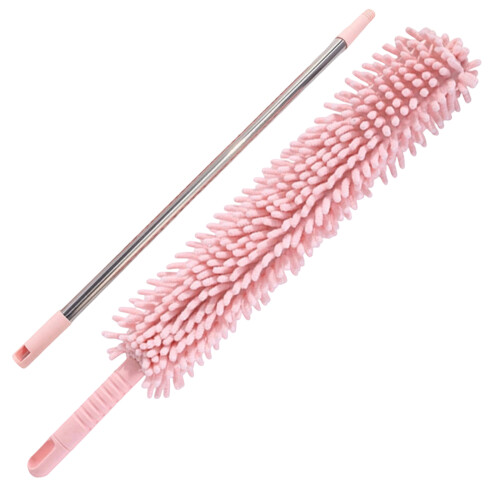 Bendable Duster Cleaning Brush Telescopic Handle-Pink A
