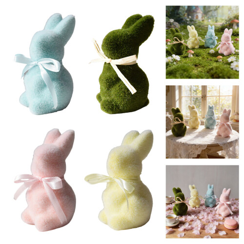 Short Pile Moss Rabbit Figurine Decorative Ornament-Green 2