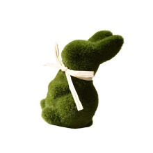 Handmade Faux Moss Rabbit Figure Realistic Short Pile-Green