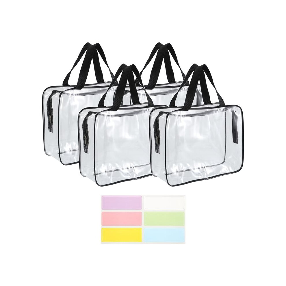 Brecantia 4 Pack Toy Storage Bags, Clear Pvc Toy Organizer With Zipper, Large Black Waterproof Reusable Toy Bags With Labels