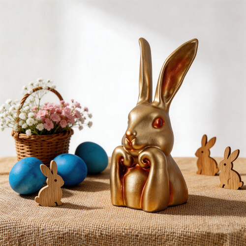 13.78'' Premium Large Easter Gold Resin Bunnys Table Decor,-2 2