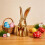 Grande décoration de table de lapins de Pâques en résine dorée-2 5