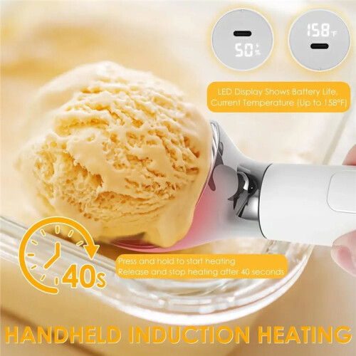 Cuchara para Helado Recargable y Calentable, con Función de Autofusión 2