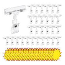 Juego de 60 Soportes de Plástico Transparente para Carteles y Etiquetas de Precio en para Colgar en Estanterías de Supermercados, Centros