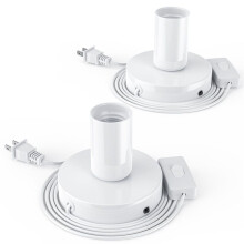 2pcs Polished Metal Desktop/Hanging Light Bulb Socket E26/E27 Lamp Base,Screw Light Bulb Extension Socket US Plug White