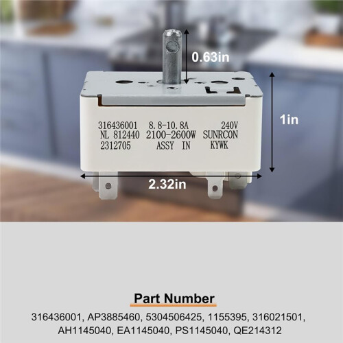316436001,316021501 Interruptor de Controle Infinito 1155395, AP3885460, PS1145040, EAP1145040 para  para  (8 Polegadas) 2