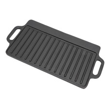 Cast Iron Griddle Pan 40x20CM Dual Sided Rectangular Stovetop Grill for Household Cooking