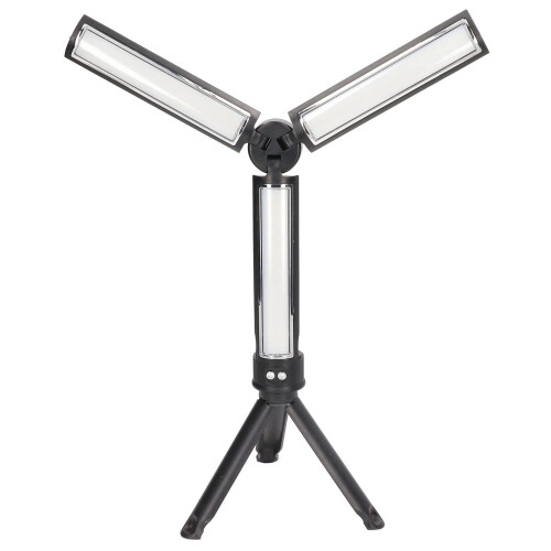 Rechargeable LED Work Light with Tripod, Foldable ThreeSided Lamp for Camping and Outdoor Use