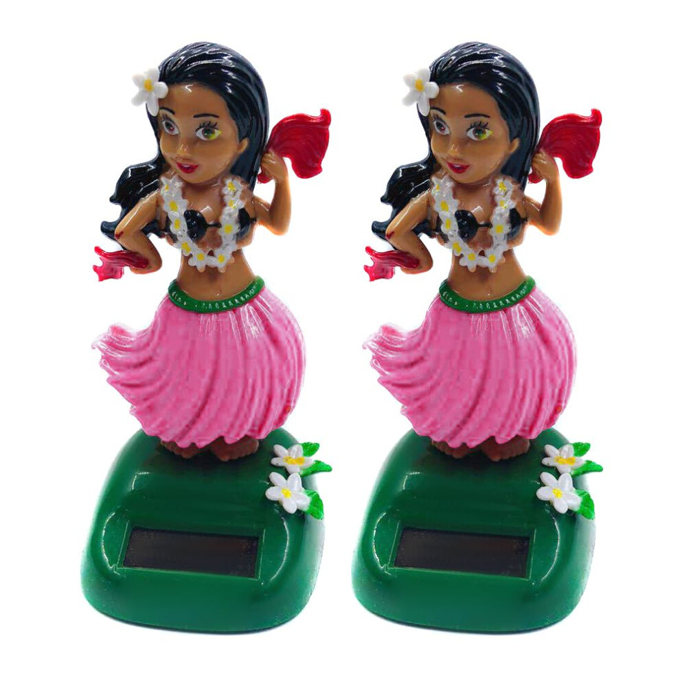 2Pcs Solar Hula Girl Dashboard Toy, Hawaiian Solar Powered Bobble Head Car Ornament Gift Pink 9771547461944
