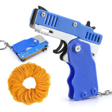 Blue Folding Metal Rubber Band Launcher Toy Keychain for Kids with 60 Elastic Bands Outdoor Games