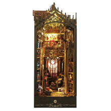 Wooden Book Nook Kit with LED Light and Music Box, 3D DIY Miniature Halloween Castle Puzzle Decor Gift