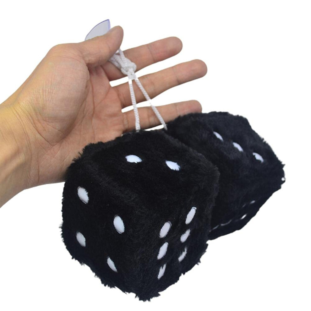 Car Hanging Dice Pair Retro Fuzzy Plush Design With Suction Cup For Car And Home Decoration 9092120084276
