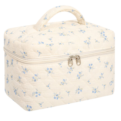 Stylish Multiple Layer Makeup Pouch With Large-blue platycodon